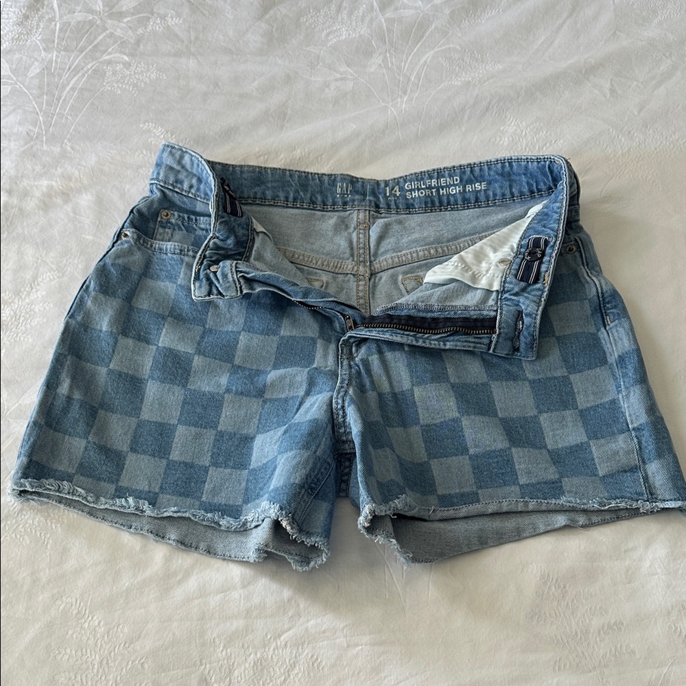 GAP  Kids Girls Friend Blue Checkered Jean Shorts